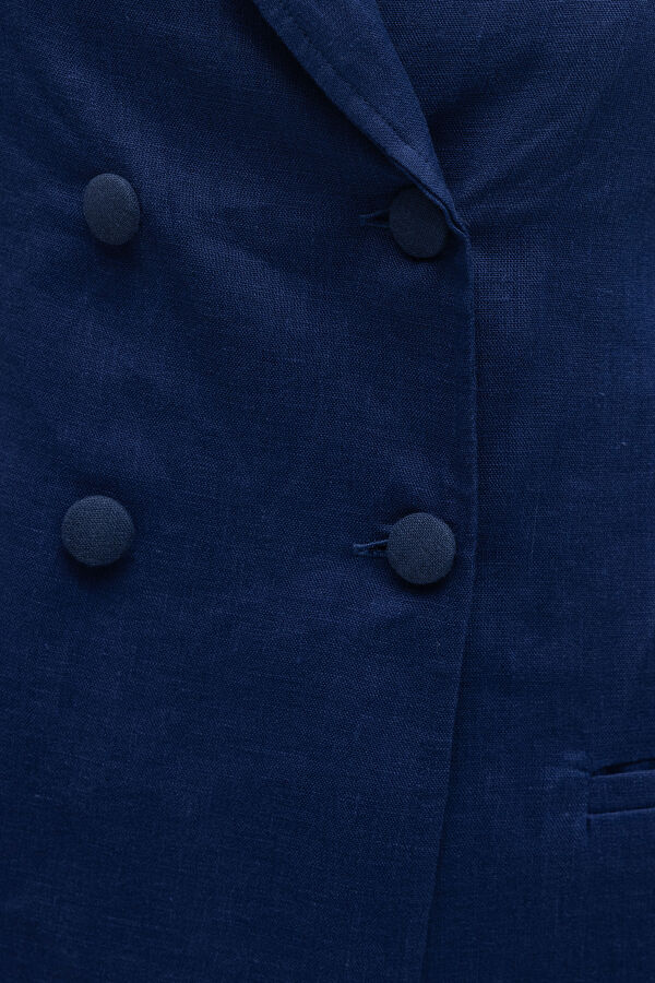 Kruvaze Kesim Keten Ceket Navy - 3