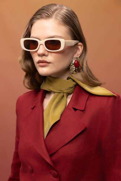 Kruvaze Kesim Keten Uzun Ceket Cherry - 6