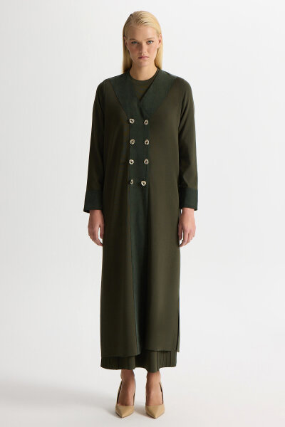 Double-Breasted Cupro Detailed Knit Cardigan 