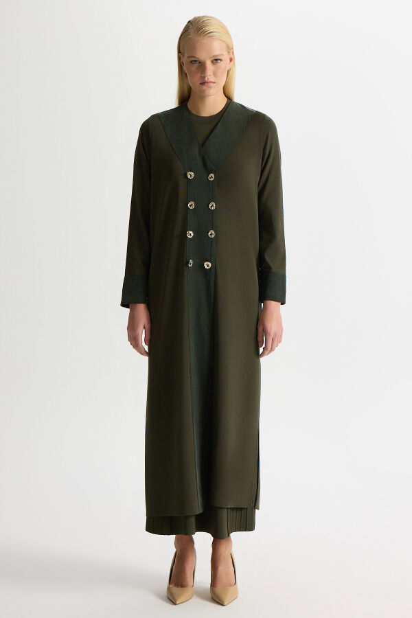 Double-Breasted Cupro Detailed Knit Cardigan - 1