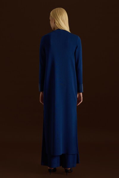 Kruvaze Yaka Cupro Detaylı Triko Hırka Navy - 2