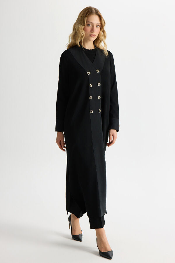 Double-Breasted Cupro Detailed Knit Cardigan - 1