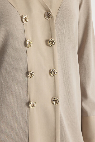 Kruvaze Yaka Cupro Detaylı Triko Hırka Stone - 3