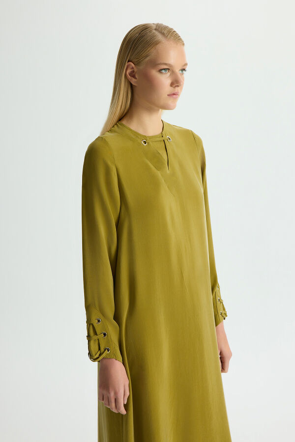 Kuş Gözü Detaylı Cupro Elbise Amber - 2