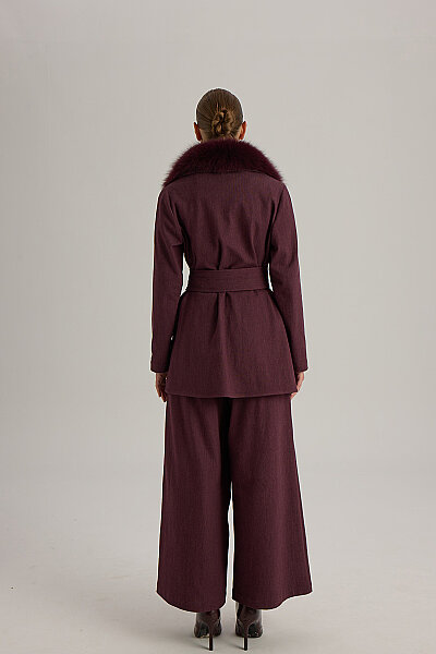 Kuşaklı Kısa Denim Ceket Bordo - 6
