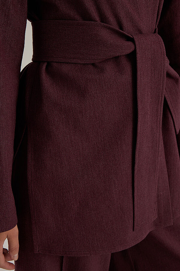 Kuşaklı Kısa Denim Ceket Bordo - 5