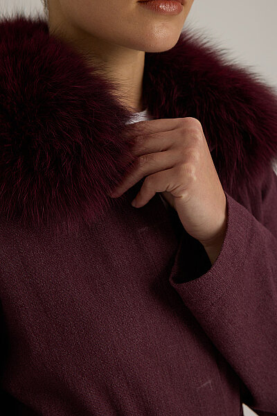 Kuşaklı Kısa Denim Ceket Bordo - 4