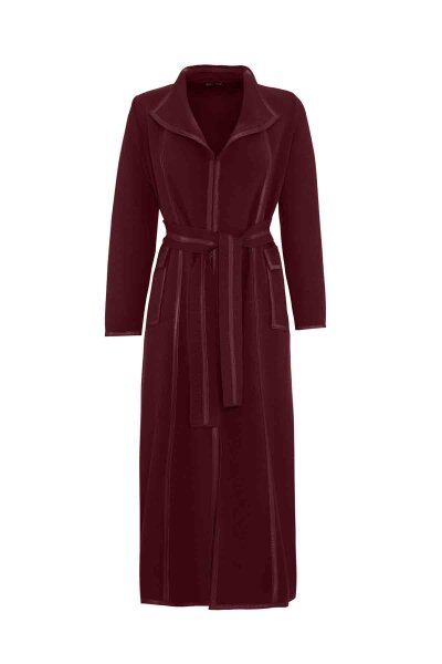 Leather Stripe Detailed Knitted Burgundy Cardigan - 1