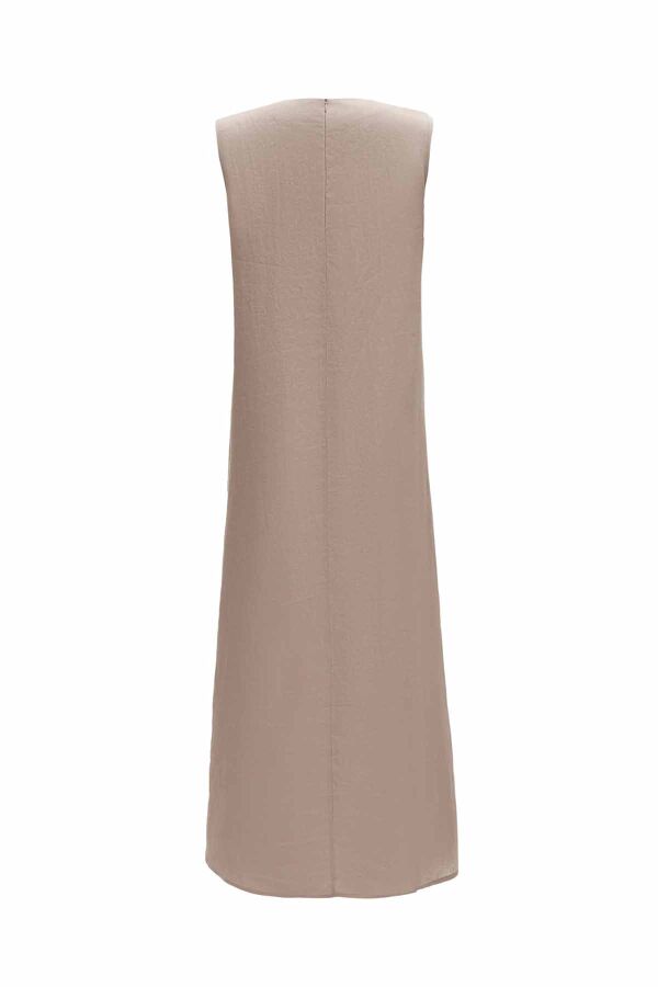 Linen Dress with Knitwear Detail on Collar - 3