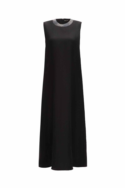 Linen Dress with Knitwear Detail on Collar - 7