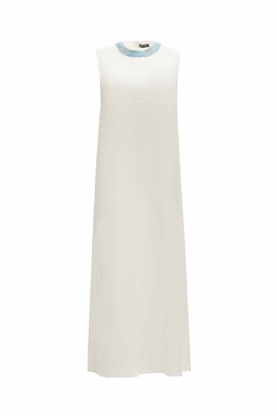 Linen Dress with Knitwear Detail on Collar - 9