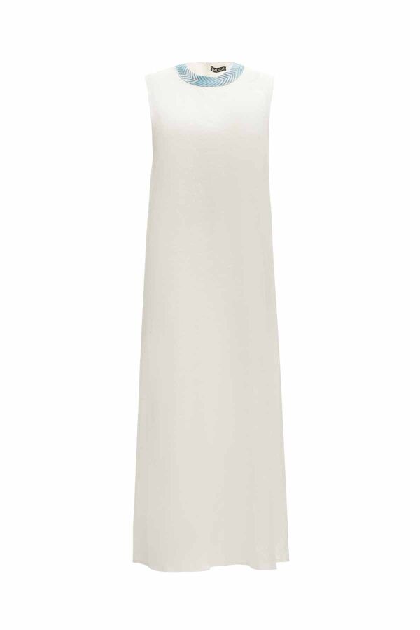 Linen Dress with Knitwear Detail on Collar - 9