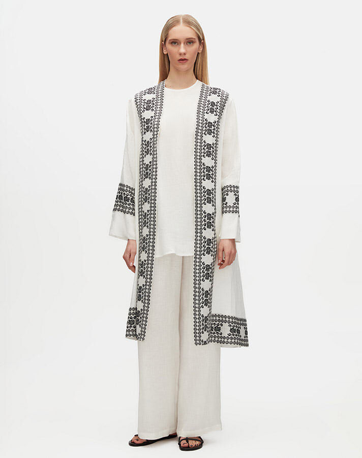 Linen Jacket with Knit Cuff Details - 2