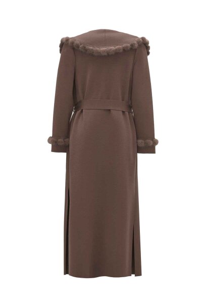 Long Cardigan with Pompom Fur Detail - 2
