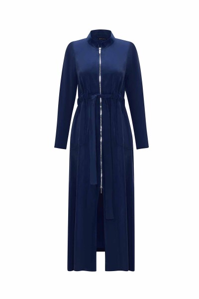 Long Cupro Jacket with Quilted Pockets - 1