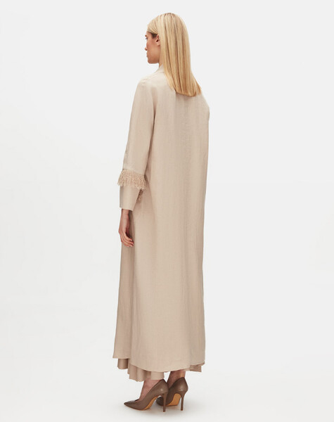 Long Linen Jacket with Tassel Detail - 4