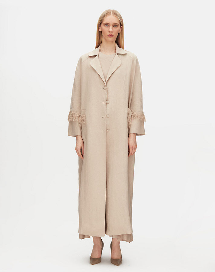 Long Linen Jacket with Tassel Detail - 3