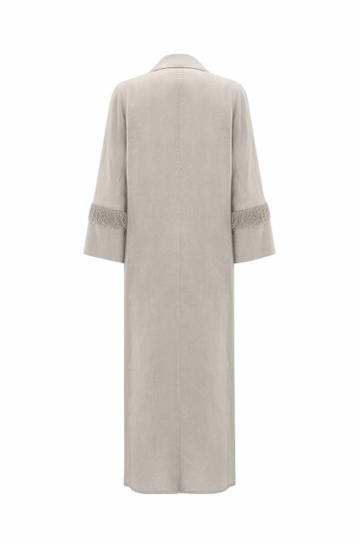 Long Linen Jacket with Tassel Detail - 6