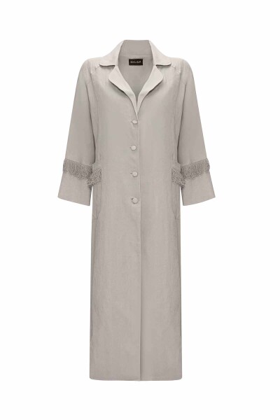 Long Linen Jacket with Tassel Detail - 5