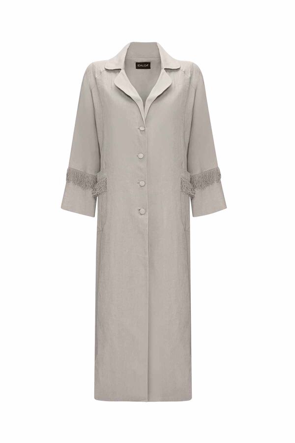 Long Linen Jacket with Tassel Detail - 5