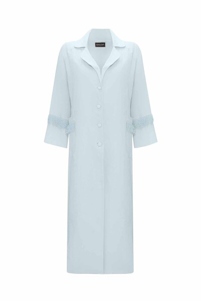 Long Linen Jacket with Tassel Detail - 7