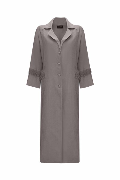 Long Linen Jacket with Tassel Detail - 11