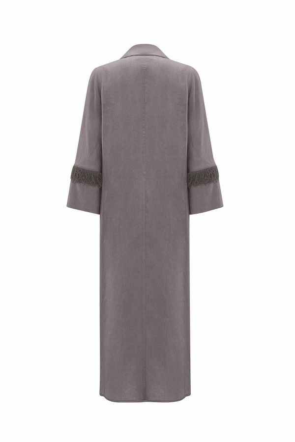 Long Linen Jacket with Tassel Detail - 12