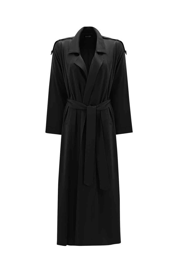 Long Plain Black Coat - 2