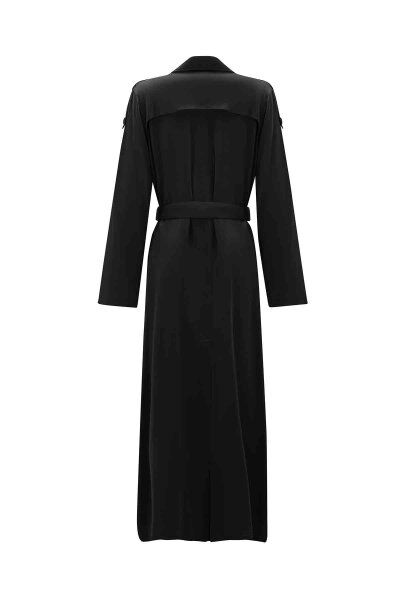 Long Plain Black Coat - 4