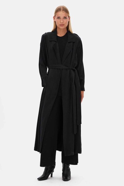 Long Plain Black Coat - 3