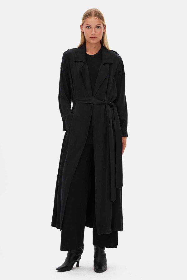 Long Plain Black Coat - 3