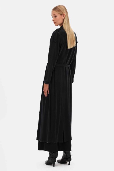 Long Plain Black Coat - 5