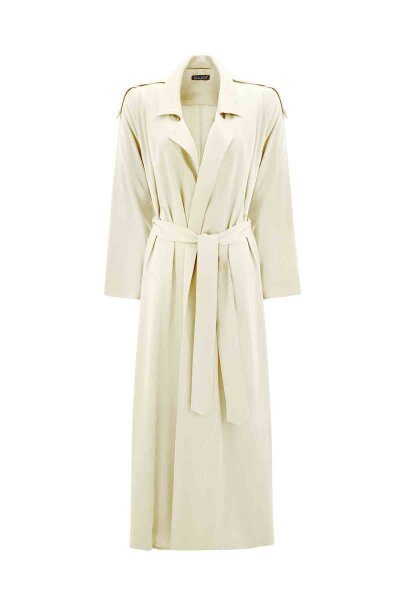 Long Plain Ecru Coat - 1