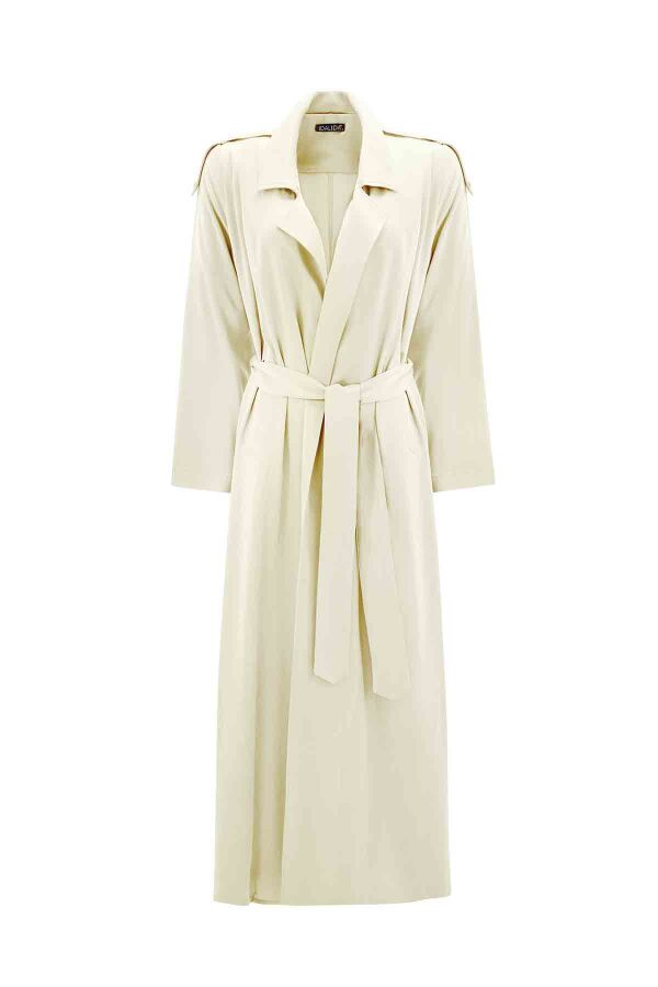 Long Plain Ecru Coat - 1