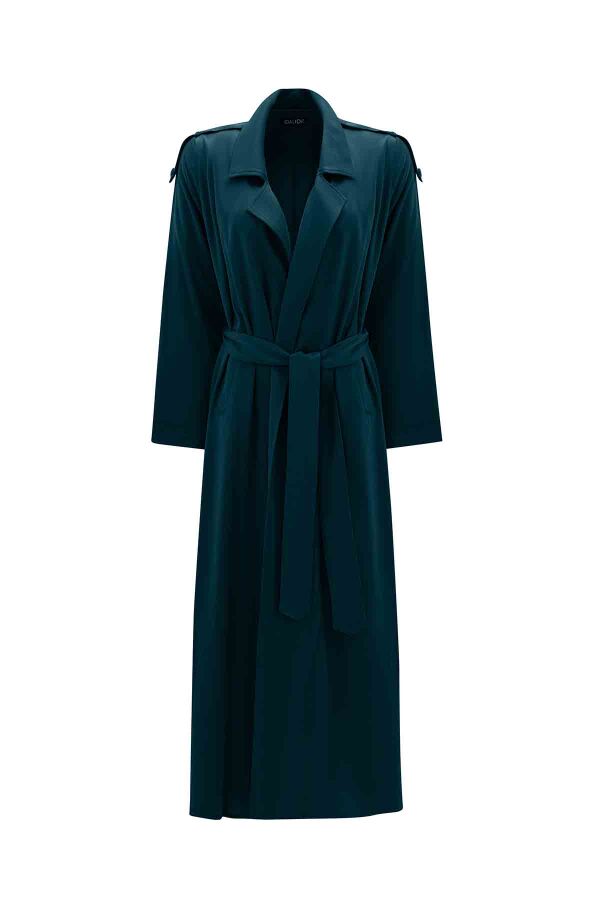 Long Plain Petrol Coat - 1