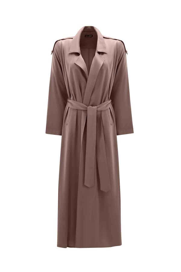 Long Plain Taupe Coat - 1