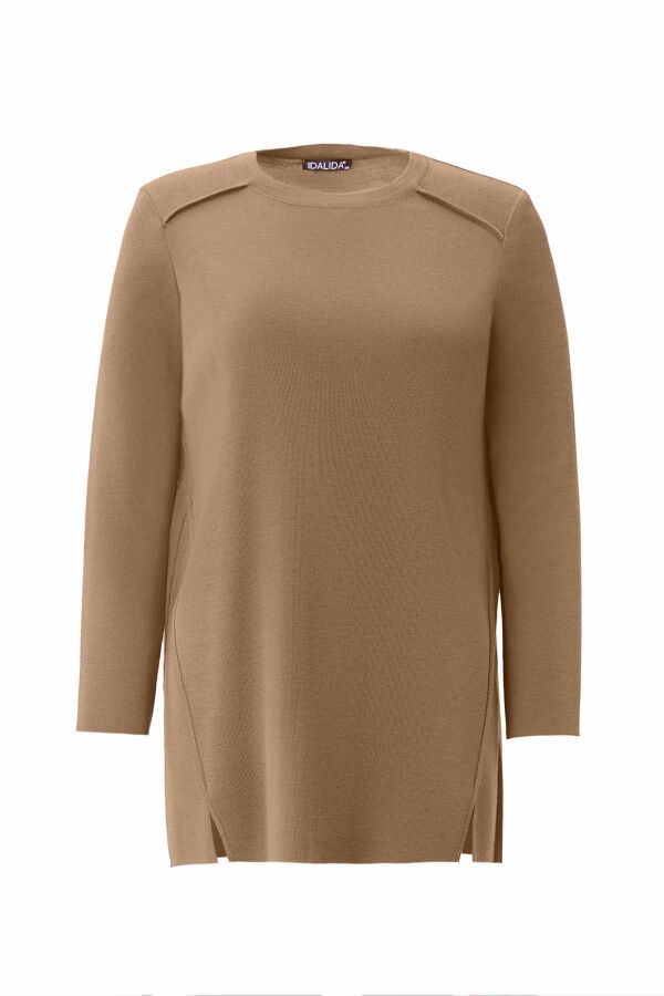 Long Sleeve Basic Camel Knit Tunic - 1