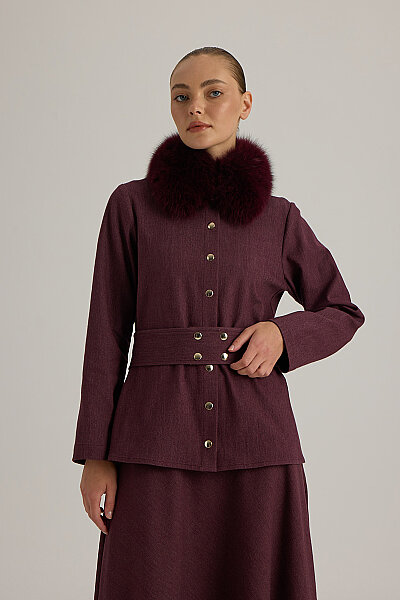  Minimal Kesim Denim Ceket Bordo - 3
