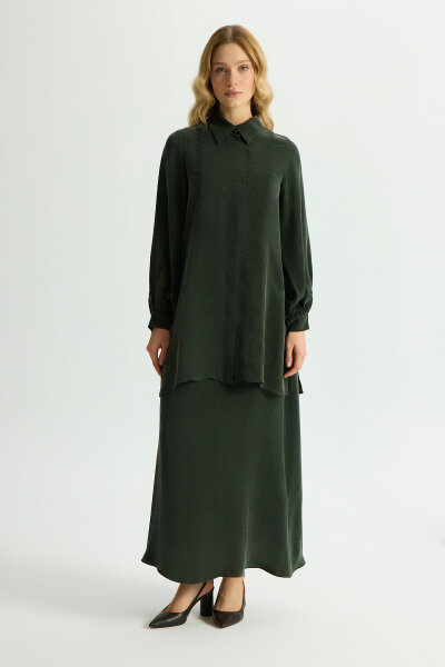 Nakış Detaylı Cupro Gömlek Haki - MISS DALIDA (1)