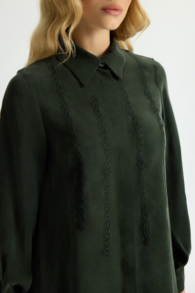 Nakış Detaylı Cupro Gömlek Haki - 3