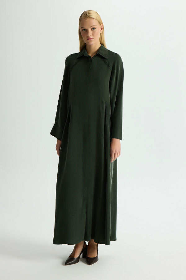 Nakış Detaylı Cupro Kap Haki - 2