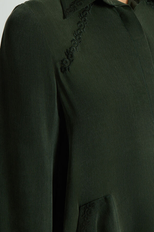 Nakış Detaylı Cupro Kap Haki - 4