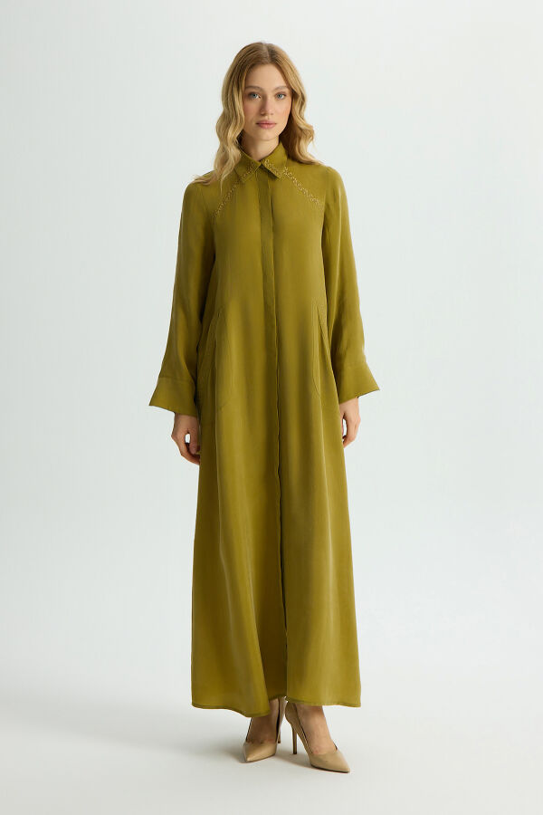 Nakış Detaylı Cupro Kap Amber - 1