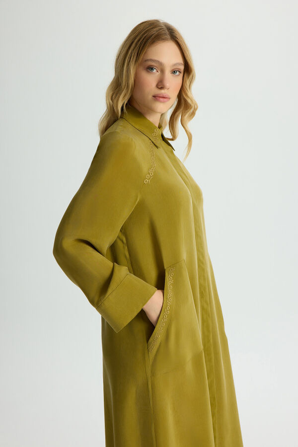 Nakış Detaylı Cupro Kap Amber - 4