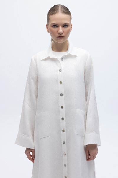 Nakış Detaylı Düğmeli Uzun Kap Ekru - 3