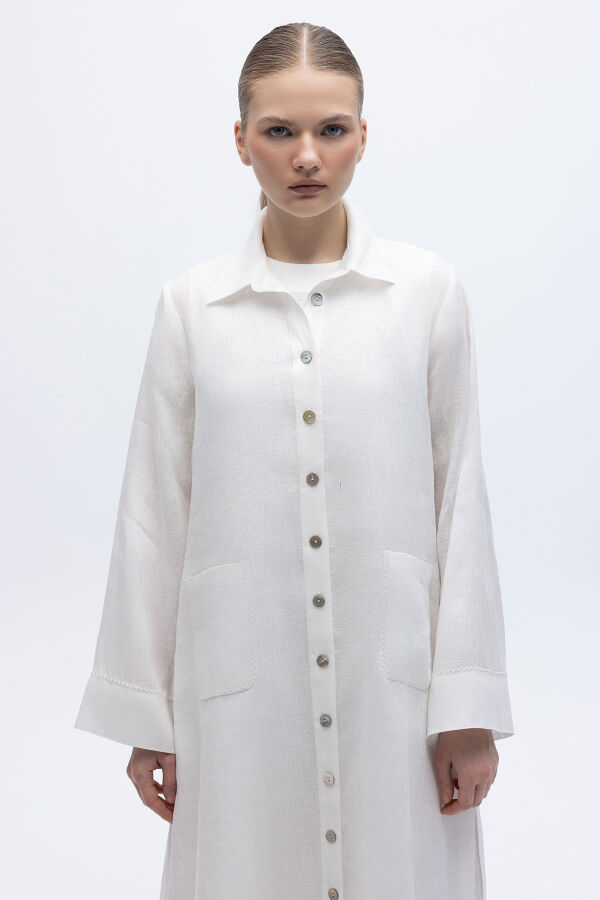 Nakış Detaylı Düğmeli Uzun Kap Ekru - 3