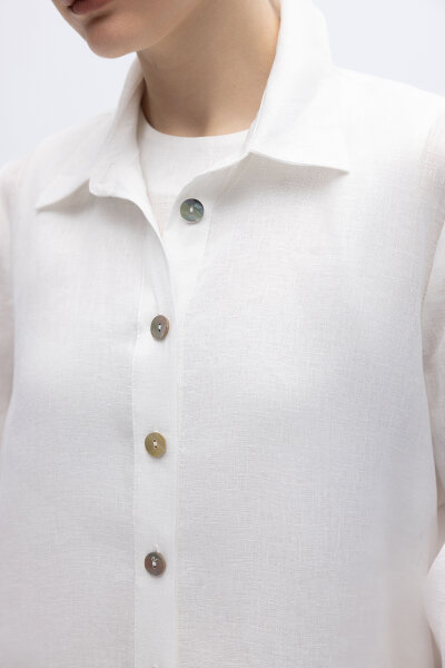 Nakış Detaylı Düğmeli Uzun Kap Ekru - 4