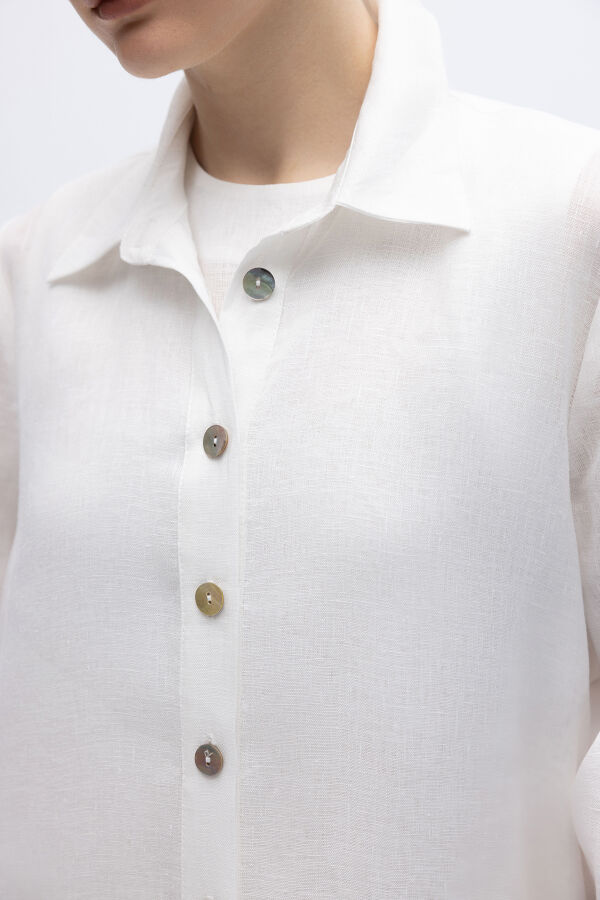 Nakış Detaylı Düğmeli Uzun Kap Ekru - 4