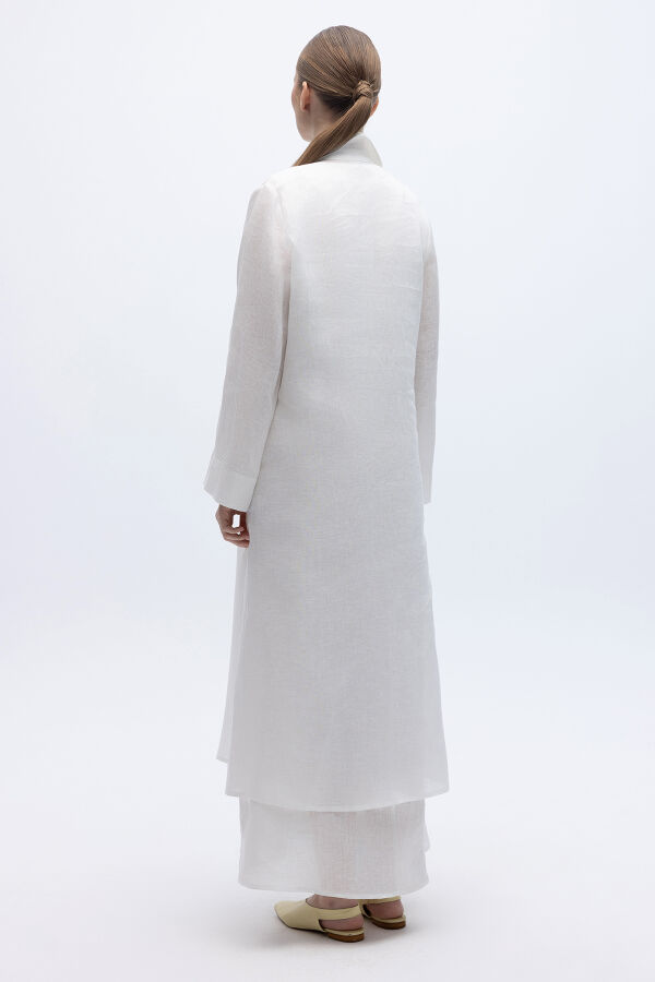 Nakış Detaylı Düğmeli Uzun Kap Ekru - 5