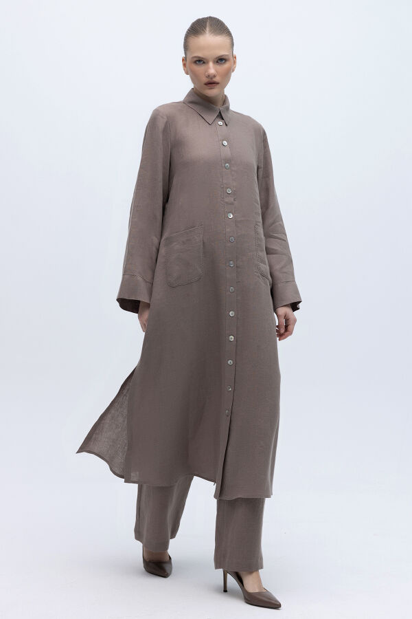 Nakış Detaylı Düğmeli Uzun Kap Mink - 1